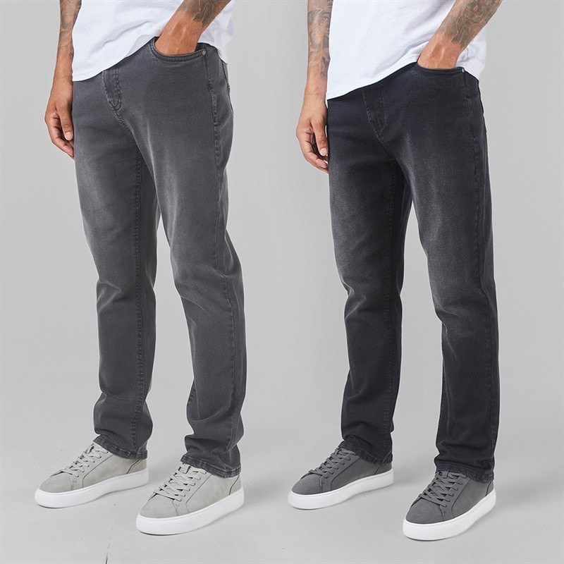 Closure London Mens Two Pack Straight Fit Denim Jeans Black Wash/Grey Wash