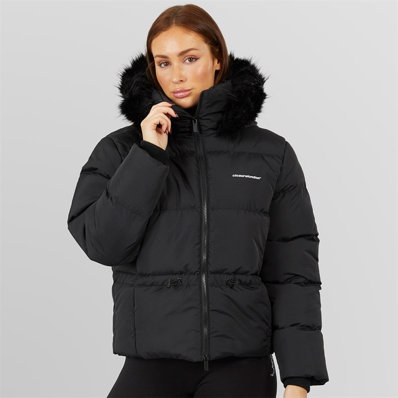 Closure London Womens Adjustable Waist Puffer With Faux Fur Hood Black - Image 3