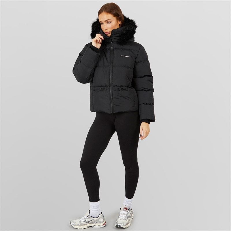 Closure London Womens Adjustable Waist Puffer With Faux Fur Hood Black - Image 5