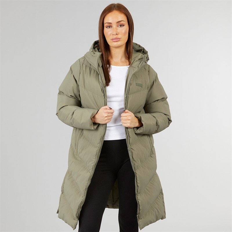 Closure London Womens Longline Split Hem Puffer Coat Olive - Image 1