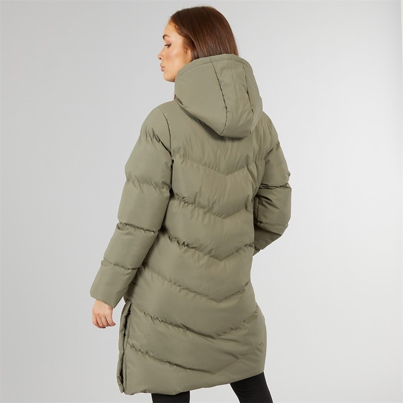 Closure London Womens Longline Split Hem Puffer Coat Olive - Image 2