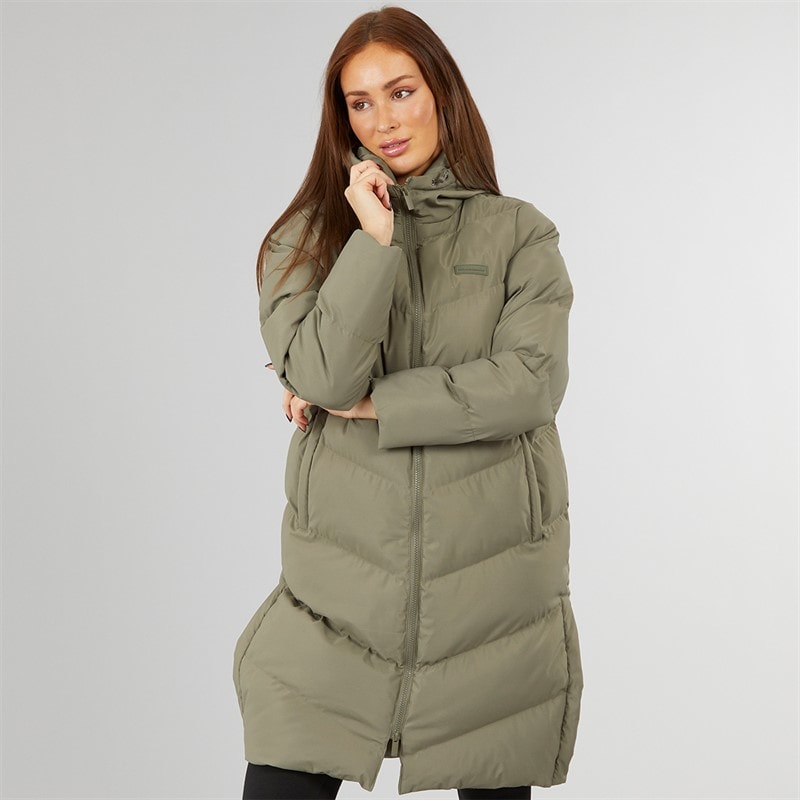 Closure London Womens Longline Split Hem Puffer Coat Olive - Image 3