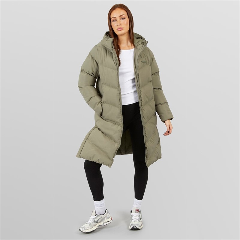 Closure London Womens Longline Split Hem Puffer Coat Olive - Image 4
