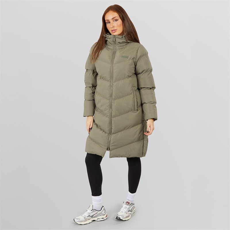 Closure London Womens Longline Split Hem Puffer Coat Olive - Image 5