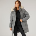 Closure London Womens Longline Faux Fur Parka With Hood Slate Grey