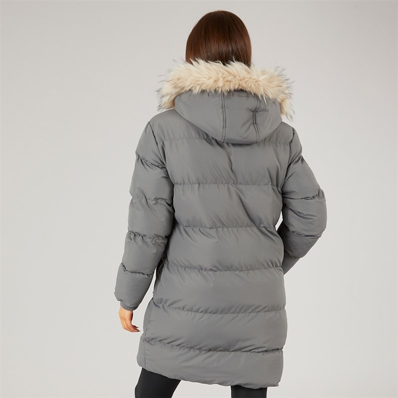 Closure London Womens Longline Faux Fur Parka With Hood Slate Grey - Image 2