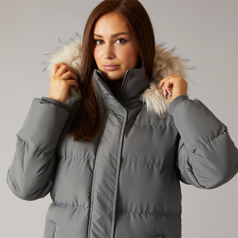 Closure London Womens Longline Faux Fur Parka With Hood Slate Grey - Image 3