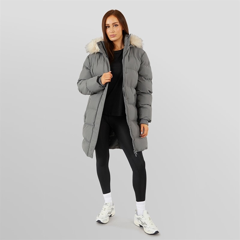 Closure London Womens Longline Faux Fur Parka With Hood Slate Grey - Image 4
