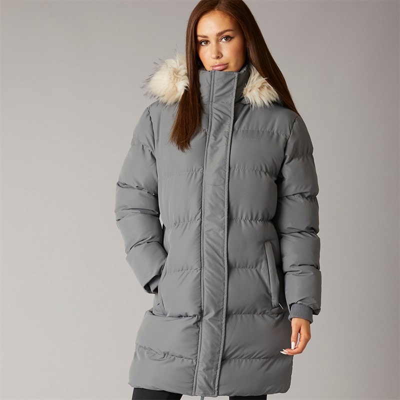 Closure London Womens Longline Faux Fur Parka With Hood Slate Grey - Image 5