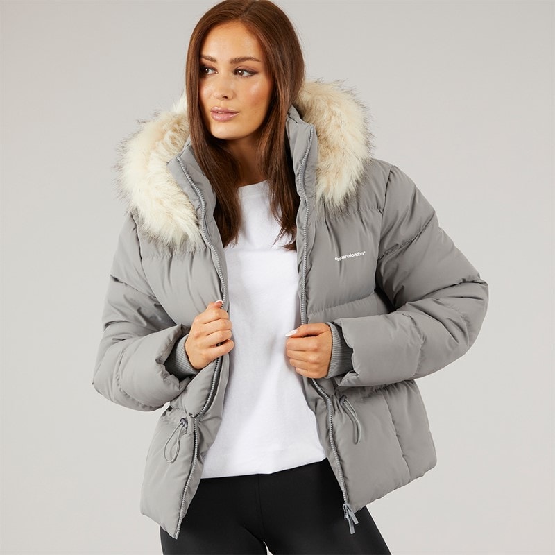 Closure London Womens Adjustable Waist Puffer With Faux Fur Hood Charcoal - Image 1