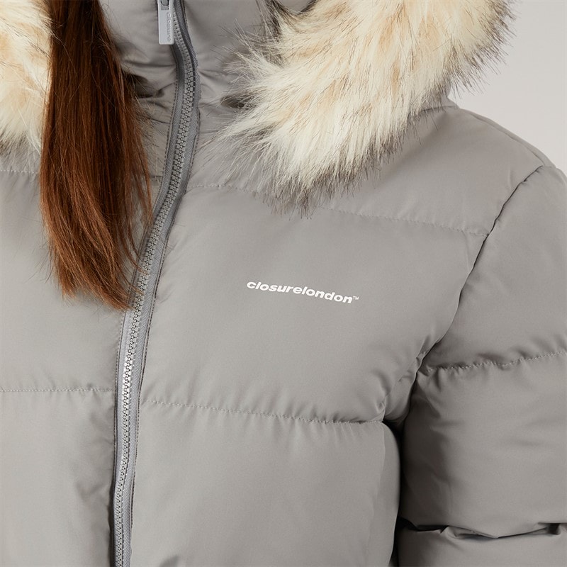 Closure London Womens Adjustable Waist Puffer With Faux Fur Hood Charcoal - Image 3