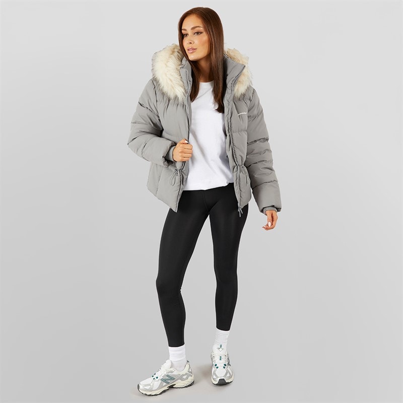 Closure London Womens Adjustable Waist Puffer With Faux Fur Hood Charcoal - Image 4