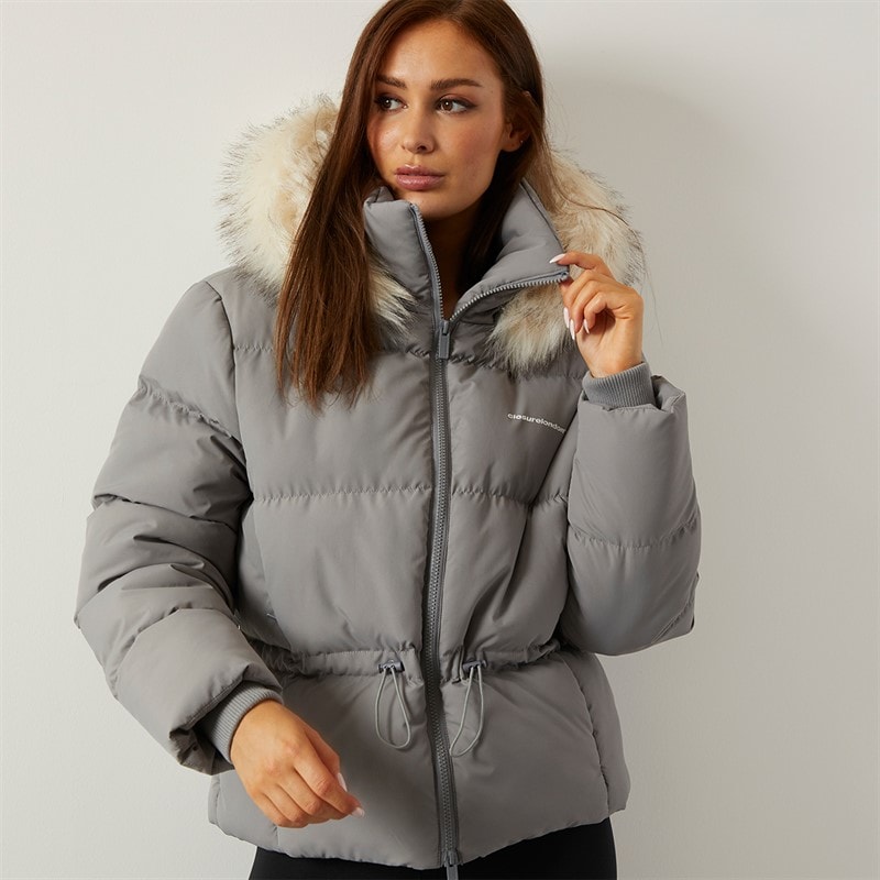 Closure London Womens Adjustable Waist Puffer With Faux Fur Hood Charcoal - Image 5