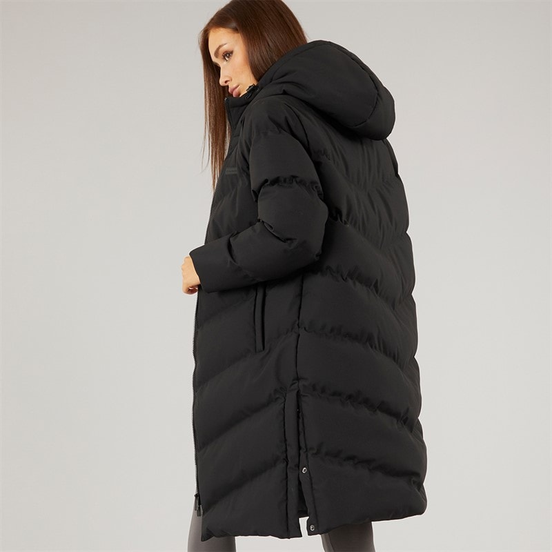 Closure London Womens Longline Split Hem Puffer Coat Black - Image 2