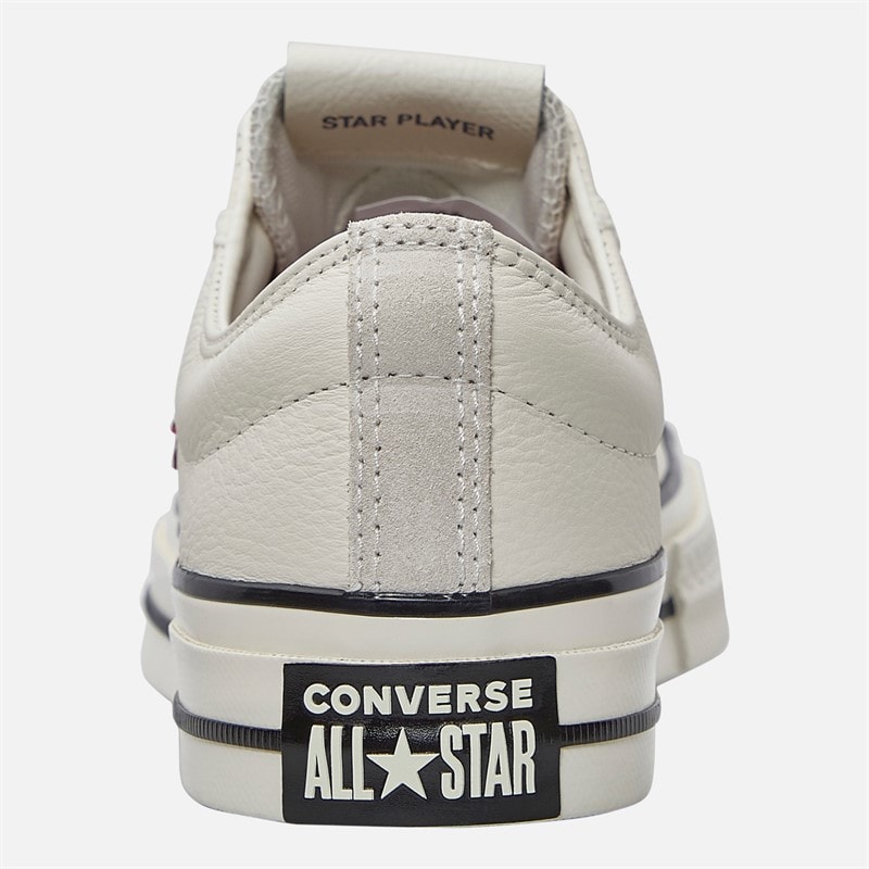 Converse Star Player 76 Leather + Suede Trainers Egret/Egret/Park Red - Image 3