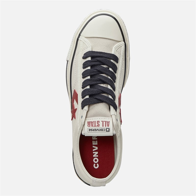 Converse Star Player 76 Leather + Suede Trainers Egret/Egret/Park Red - Image 4