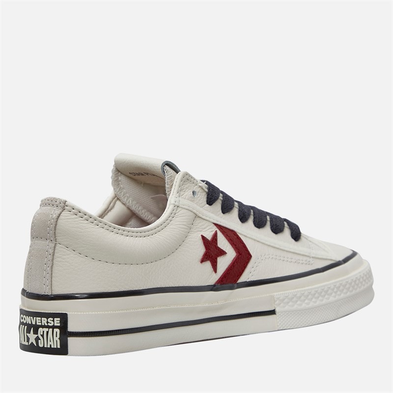 Converse Star Player 76 Leather + Suede Trainers Egret/Egret/Park Red - Image 5