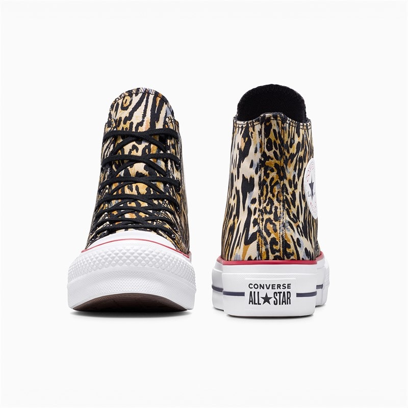 Converse Womens Chuck Taylor All Star Hi Lift Platform Leopard Trainers Black/White/Red - Image 3