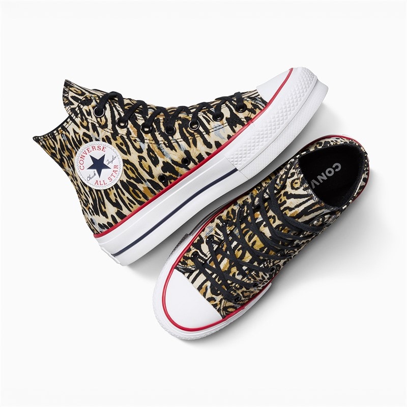 Converse Womens Chuck Taylor All Star Hi Lift Platform Leopard Trainers Black/White/Red - Image 4
