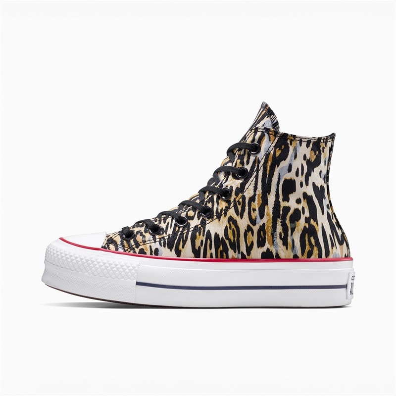 Converse Womens Chuck Taylor All Star Hi Lift Platform Leopard Trainers Black/White/Red - Image 5