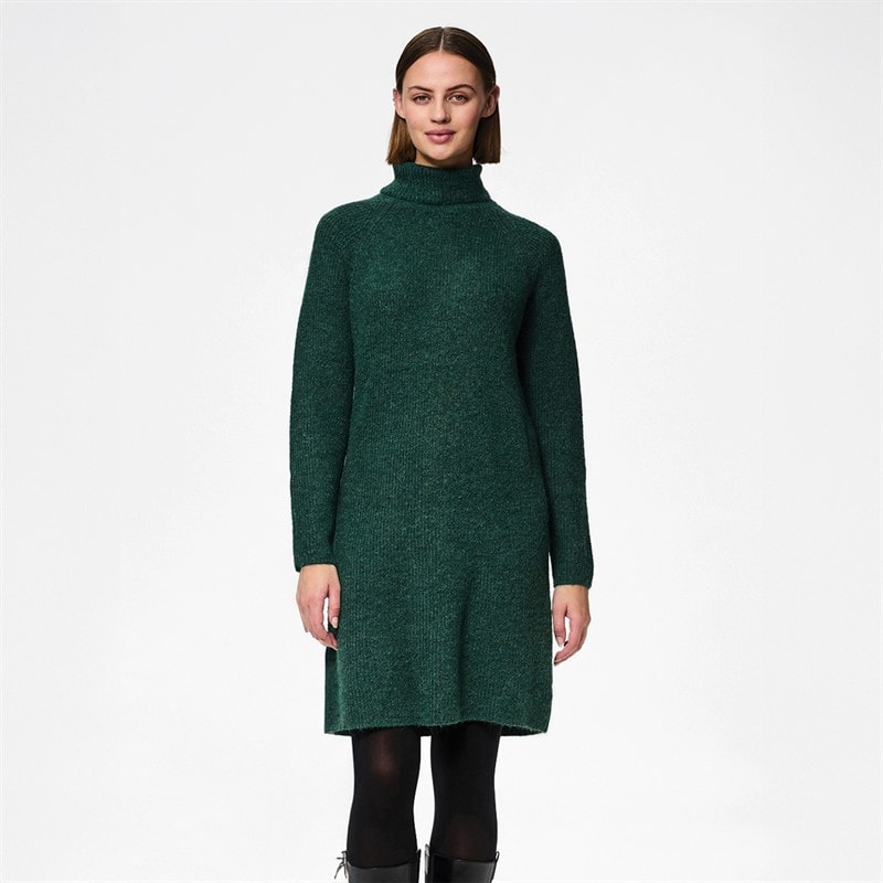 Pieces Womens Ellen High Neck Knitted Dress Trekking Green - Image 1