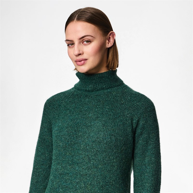 Pieces Womens Ellen High Neck Knitted Dress Trekking Green - Image 3