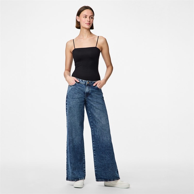 Pieces Womens Selma Wide Leg Jeans Medium Blue Denim - Image 2