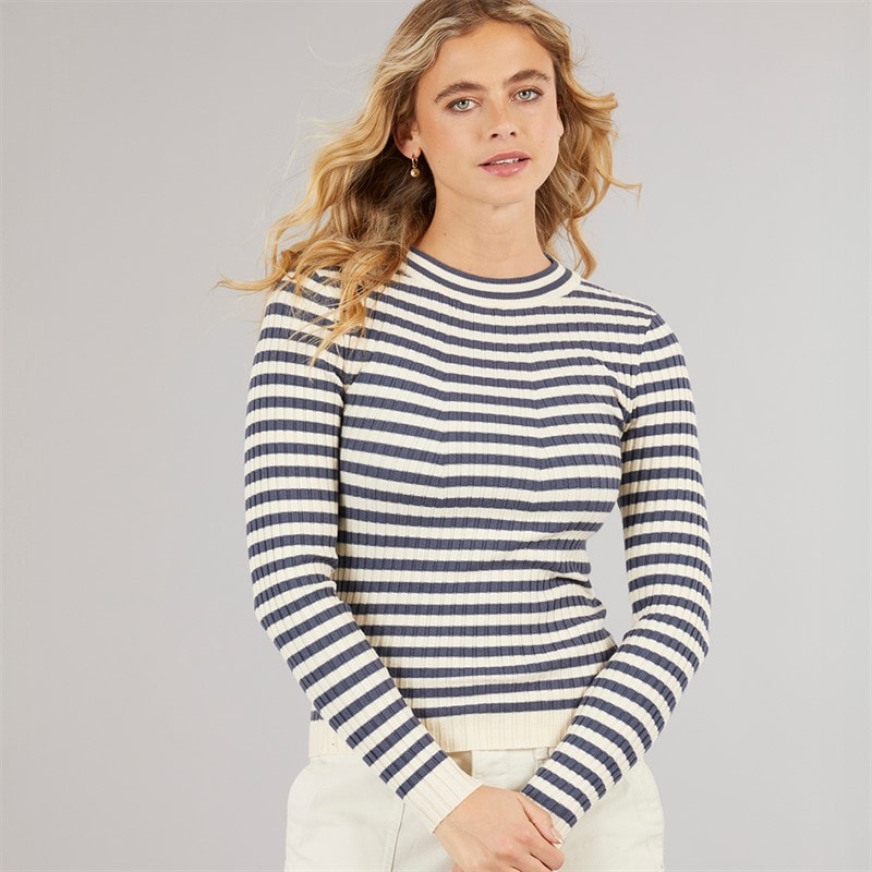 Pieces Womens Crista O Neck Knitted Jumper Ombre Blue - Image 1