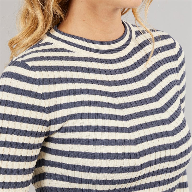 Pieces Womens Crista O Neck Knitted Jumper Ombre Blue - Image 3