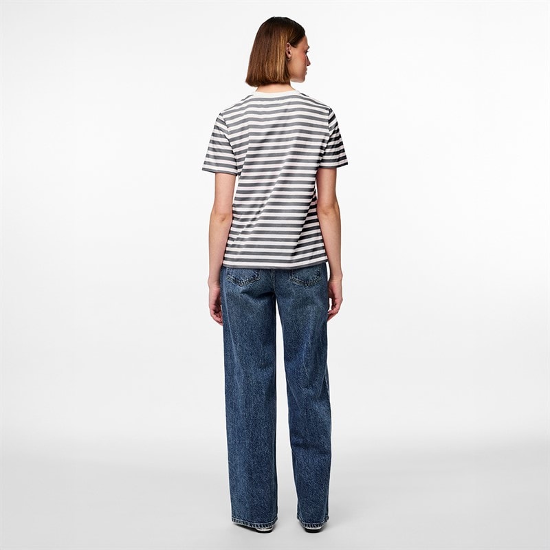 Pieces Womens Ria Striped T-Shirt Ultimate Grey - Image 3