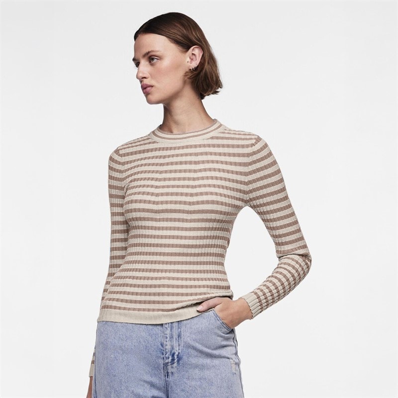 Pieces Womens Crista O Neck Knitted Jumper Fossil