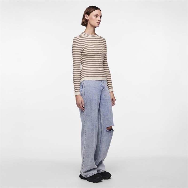 Pieces Womens Crista O Neck Knitted Jumper Fossil - Image 2