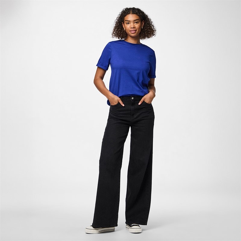 Pieces Womens Ria Fold Up Solid T-Shirt Mazarine Blue - Image 2
