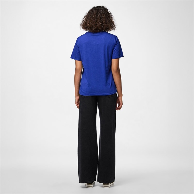 Pieces Womens Ria Fold Up Solid T-Shirt Mazarine Blue - Image 3