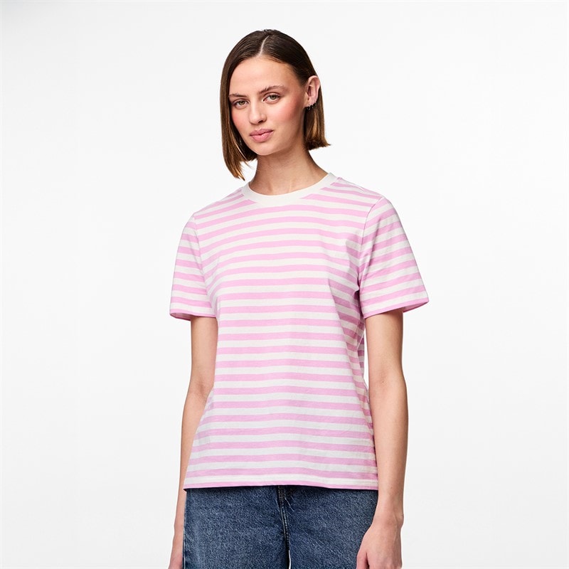 Pieces Womens Ria Striped T-Shirt Pastel Lavender