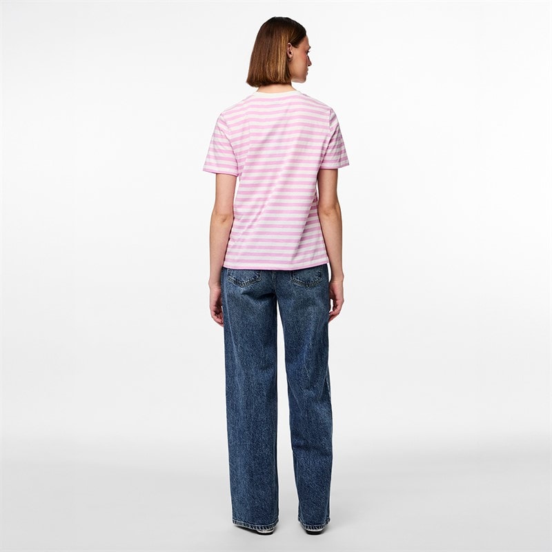 Pieces Womens Ria Striped T-Shirt Pastel Lavender - Image 3