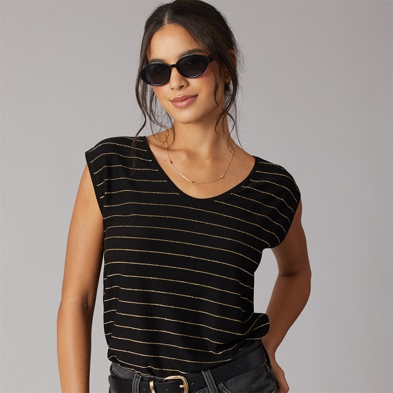 Pieces Womens Billo Lurex T-Shirt Black