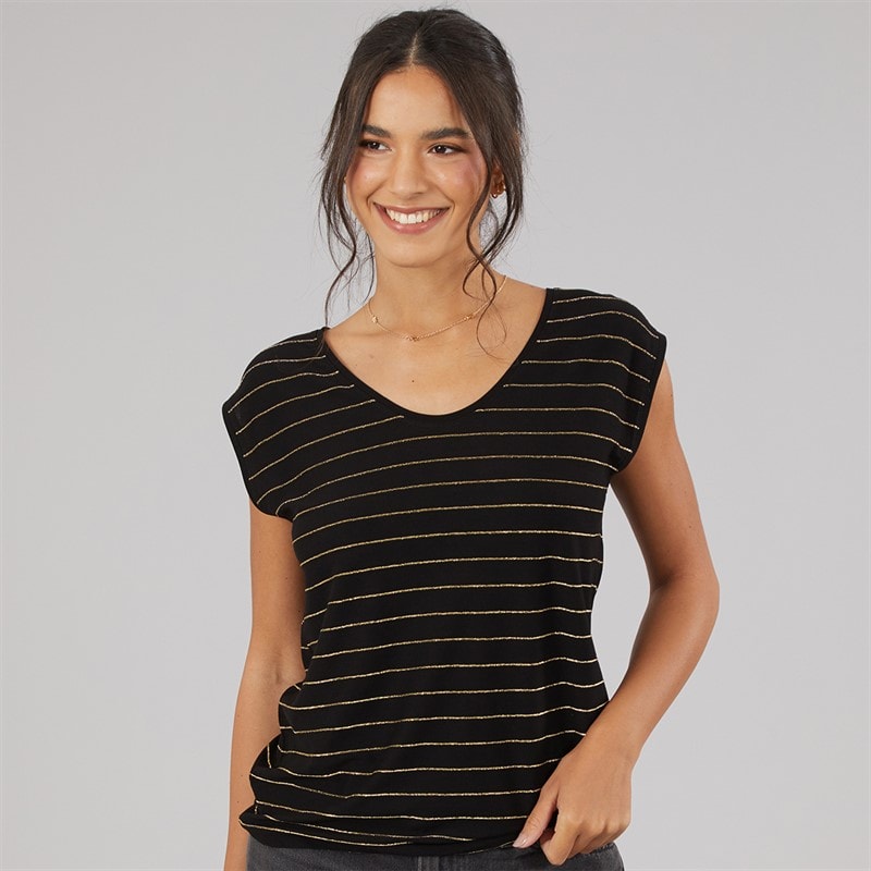 Pieces Womens Billo Lurex T-Shirt Black - Image 3