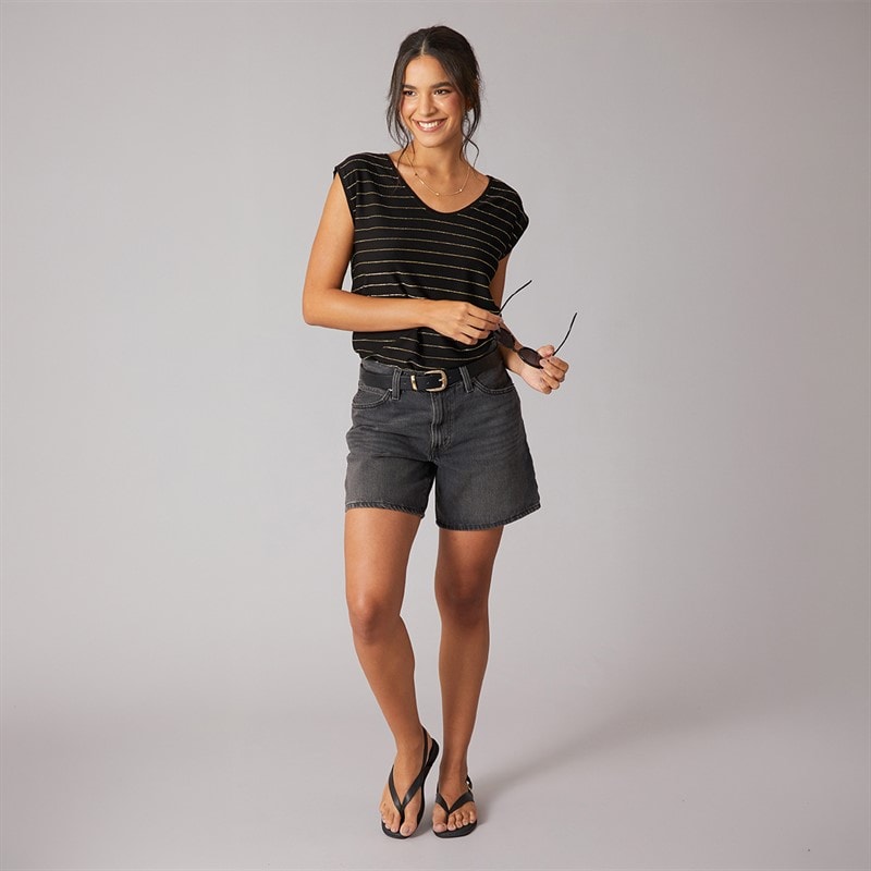 Pieces Womens Billo Lurex T-Shirt Black - Image 4