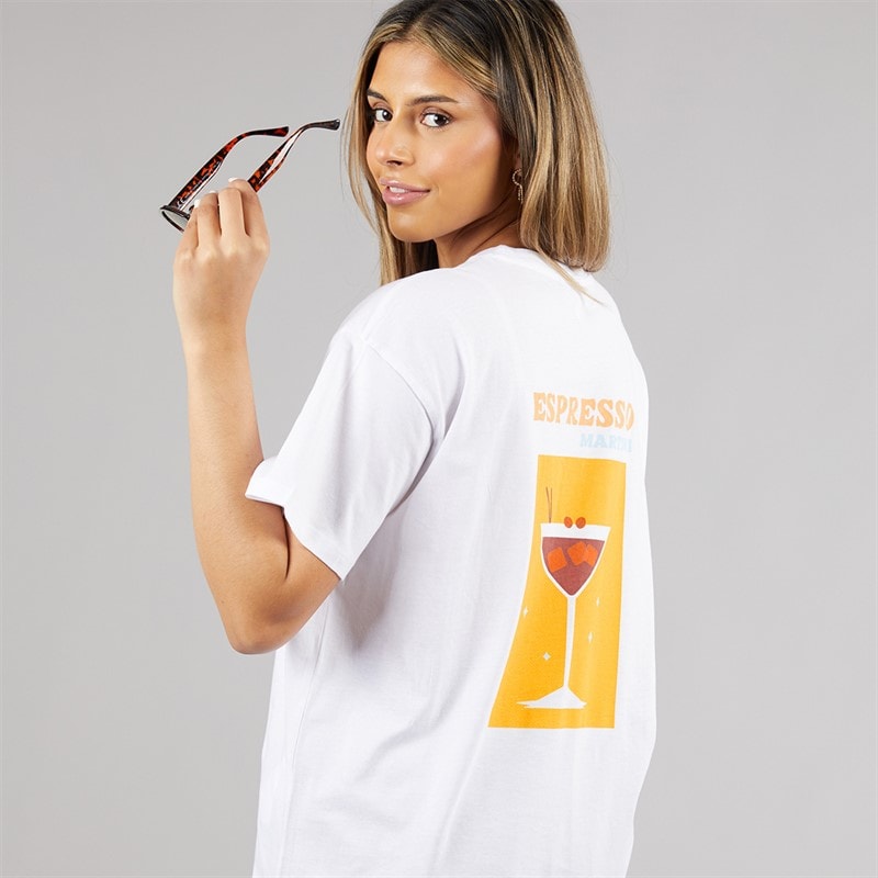 Pieces Womens Oversized Graphic T-Shirt White Espresso White Espresso