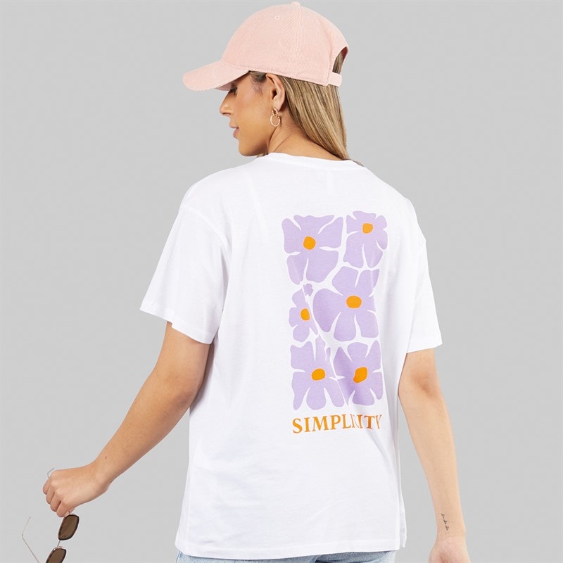 Pieces Womens Oversized Graphic T-Shirt White Flower - Image 1
