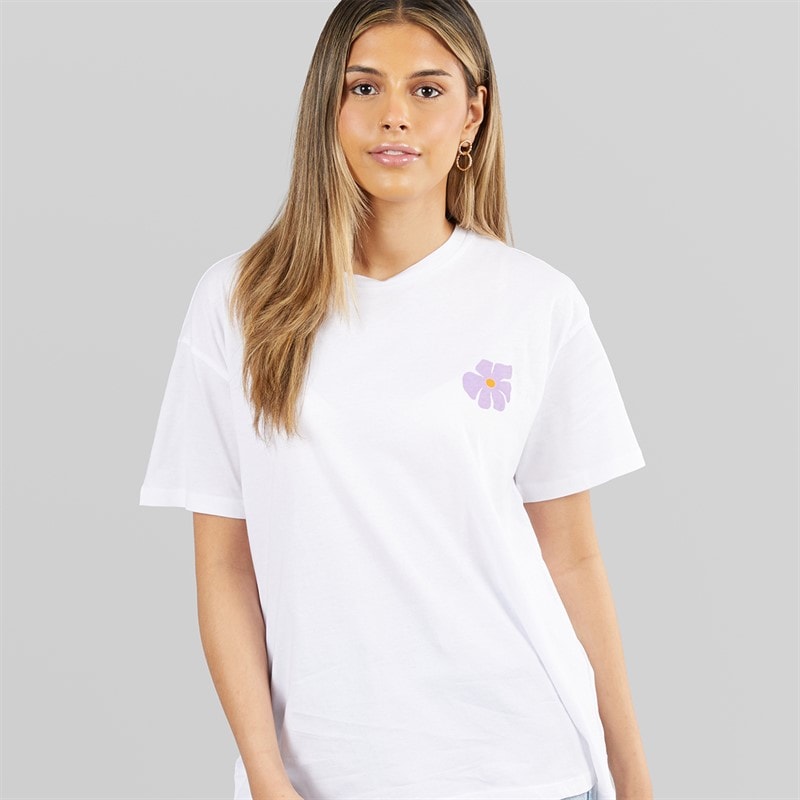 Pieces Womens Oversized Graphic T-Shirt White Flower - Image 2