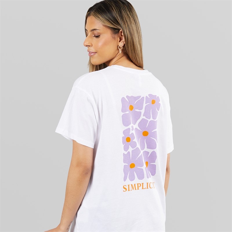 Pieces Womens Oversized Graphic T-Shirt White Flower - Image 3