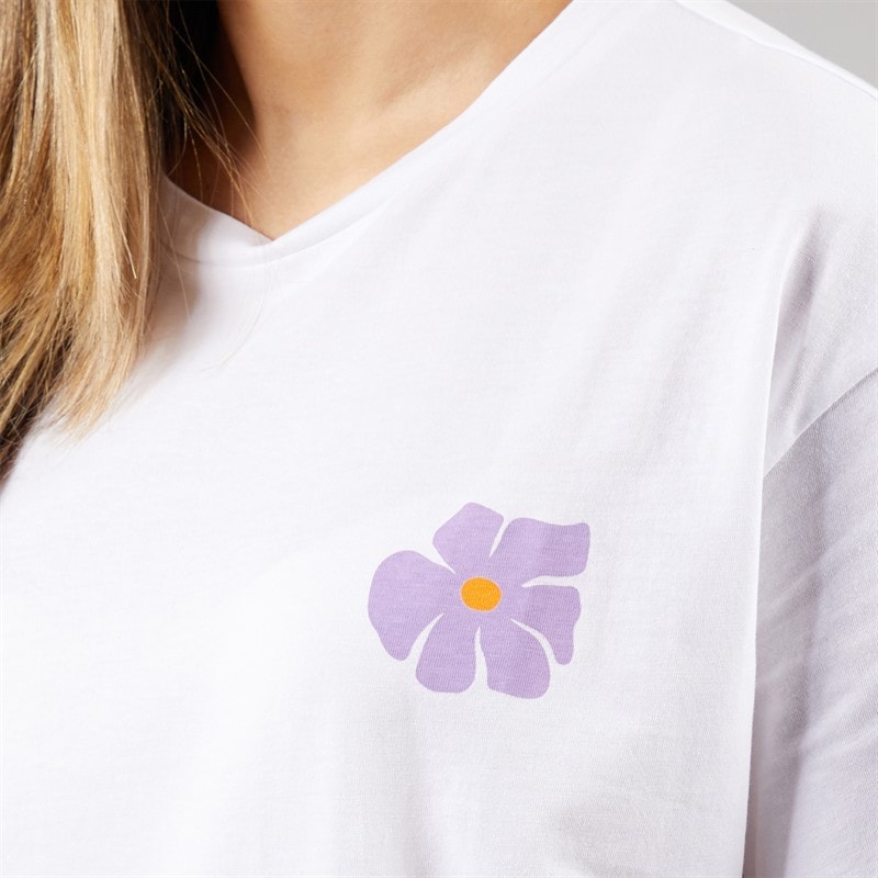 Pieces Womens Oversized Graphic T-Shirt White Flower - Image 5