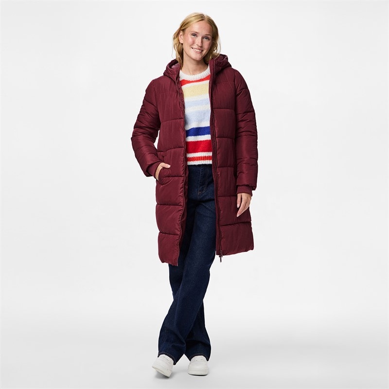 Pieces Womens Janni Long Puffer Jacket Tawny Port - Image 4