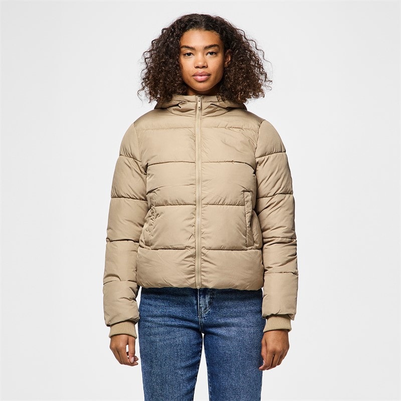 Pieces Womens Janni Short Puffer Jacket Silver Mink
