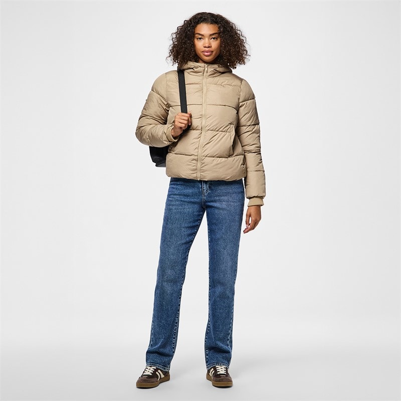 Pieces Womens Janni Short Puffer Jacket Silver Mink - Image 4