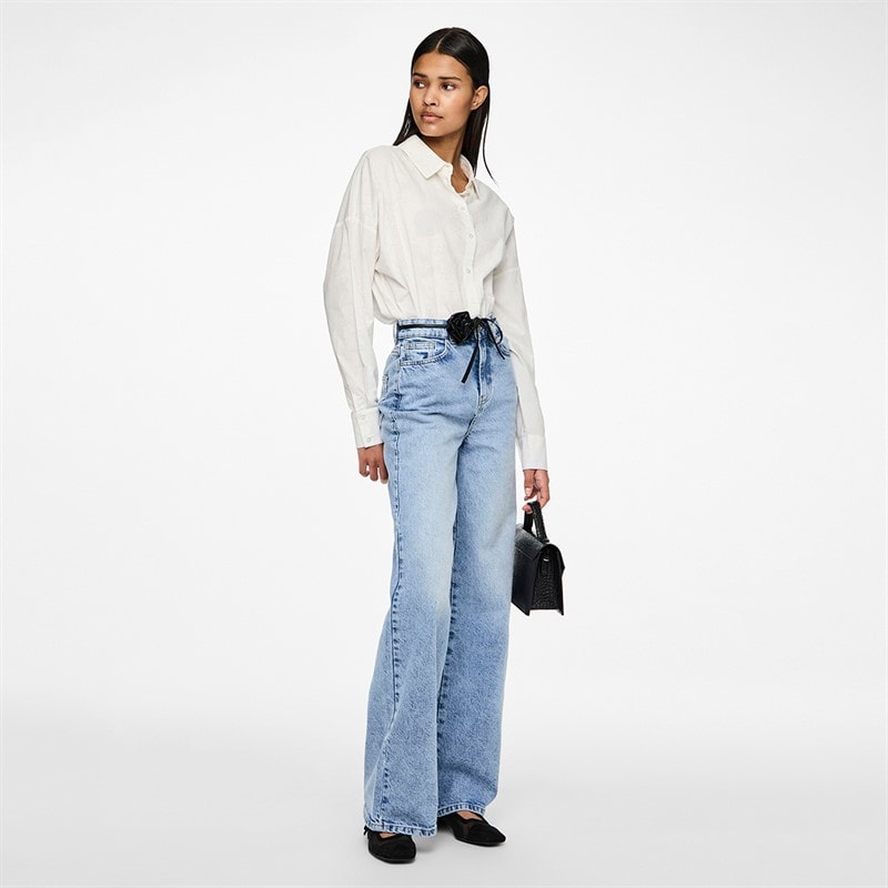 Pieces Womens Selma Wide Leg Jeans Light Blue Denim - Image 4