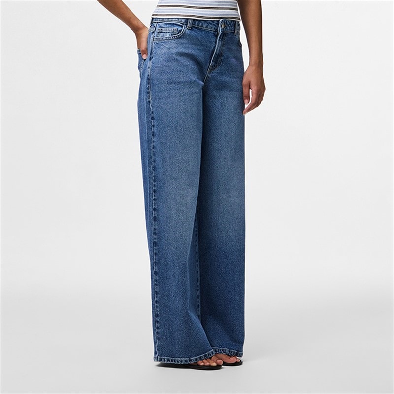 Pieces Womens Selma Wide Leg Jeans Medium Blue Denim
