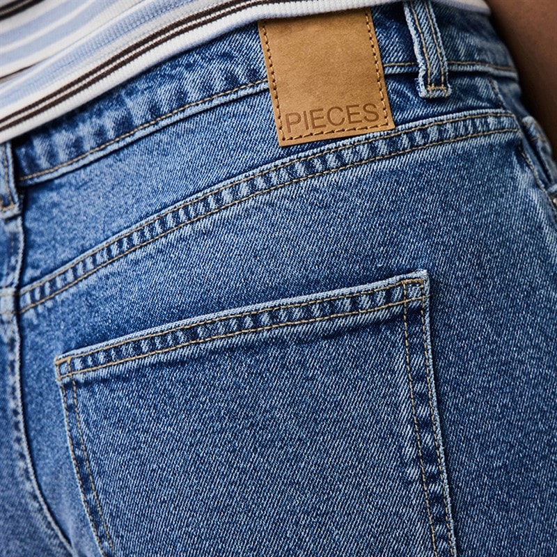 Pieces Womens Selma Wide Leg Jeans Medium Blue Denim - Image 3